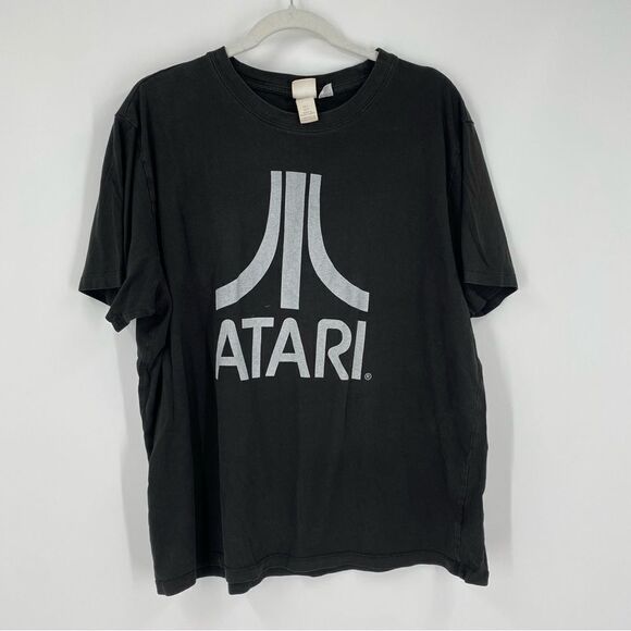 H&M Men’s Black Crew Neck Short Sleeve Atari Printed Basic Teeshirt Size L - Picture 1 of 3